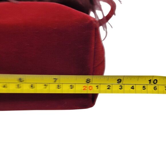 Vtg BeBe Red Maroon Wine Velvet Evening Bag Feather Fringe Formal Shoulder Bag - Picture 9 of 16